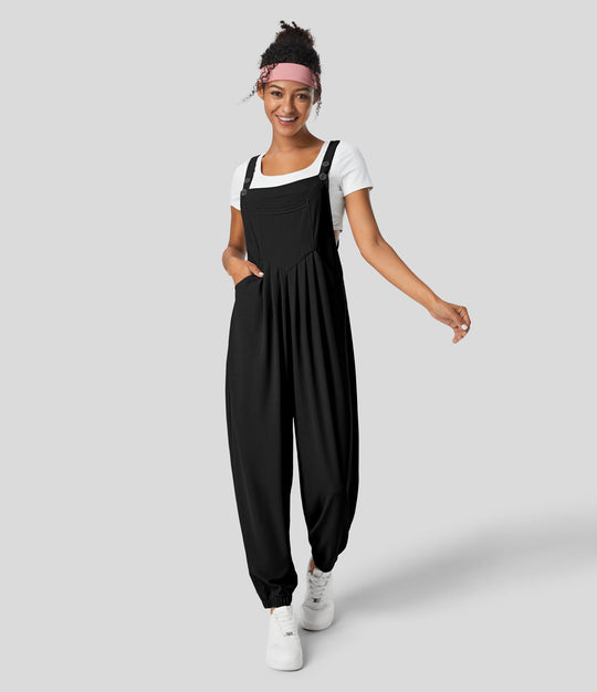 jumpsuit Mit Verstellbarem Gürtel Und Knöpfen, Mehreren Taschen Und Waffelmuster