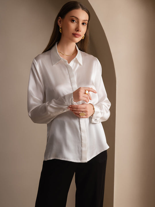 Heidi-Mode | Damen Klassische Seide Langarmshirt