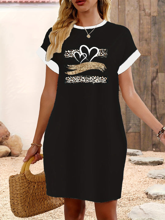 Heidi-Mode | Kleid mit Herzen und Pantherdruck mit Taschen