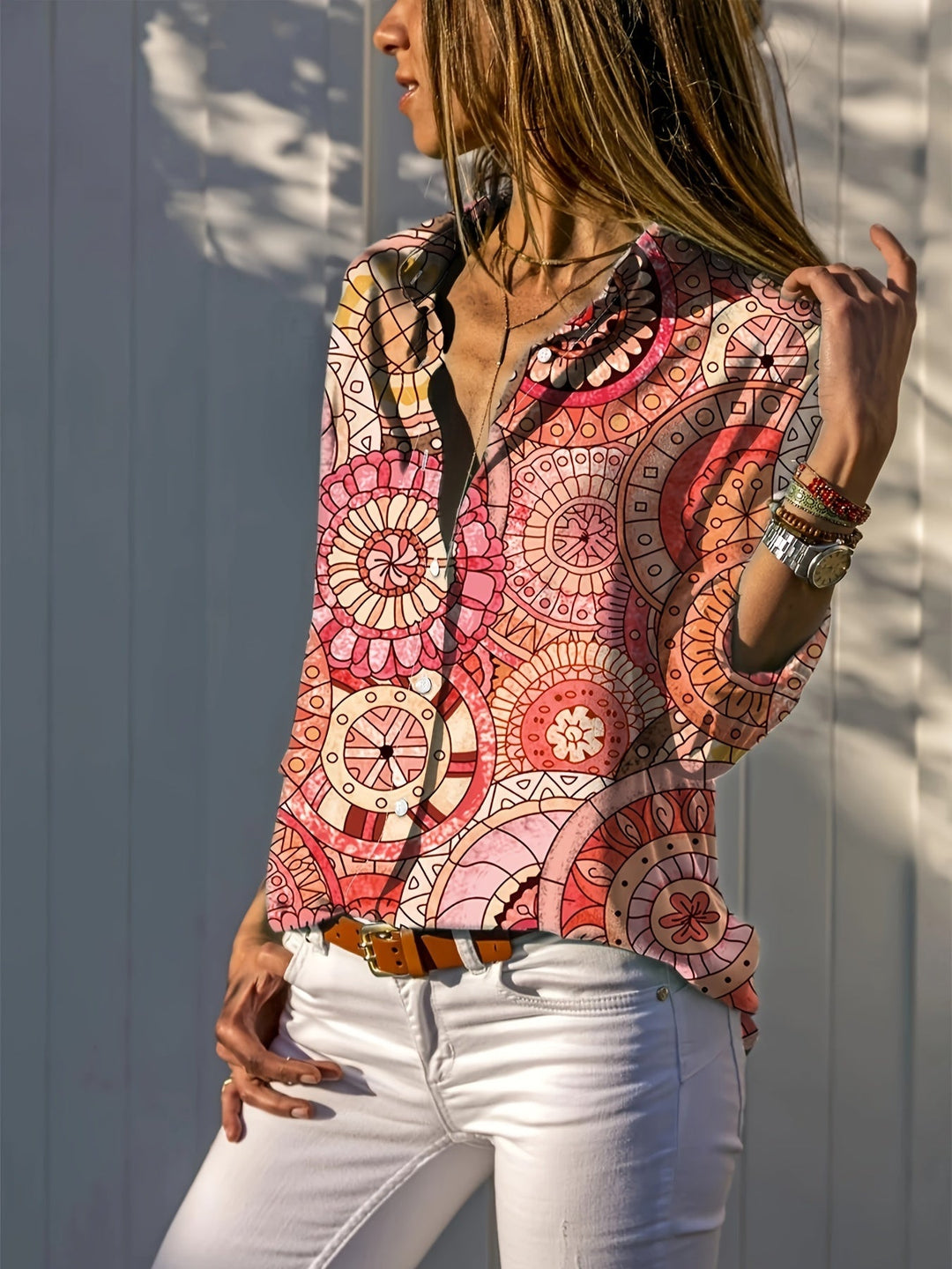 Heidi-Mode | Boho Shirt mit Mandala-Blumenmuster