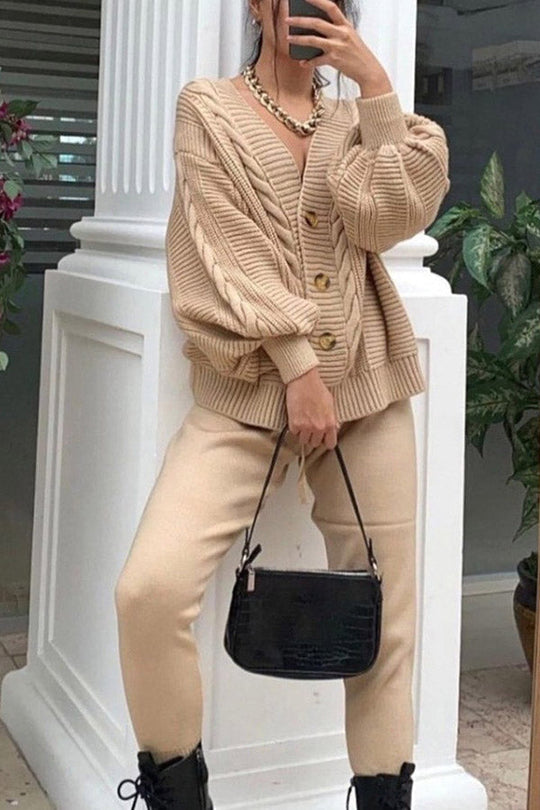 Heidi-Mode | Cozy Island Pocketed Kabelstrick Entspanntes Loungewear Set