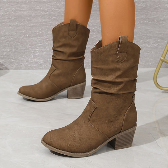 Heidi-Mode | Damen Slouch Westernstiefel mit Blockabsatz