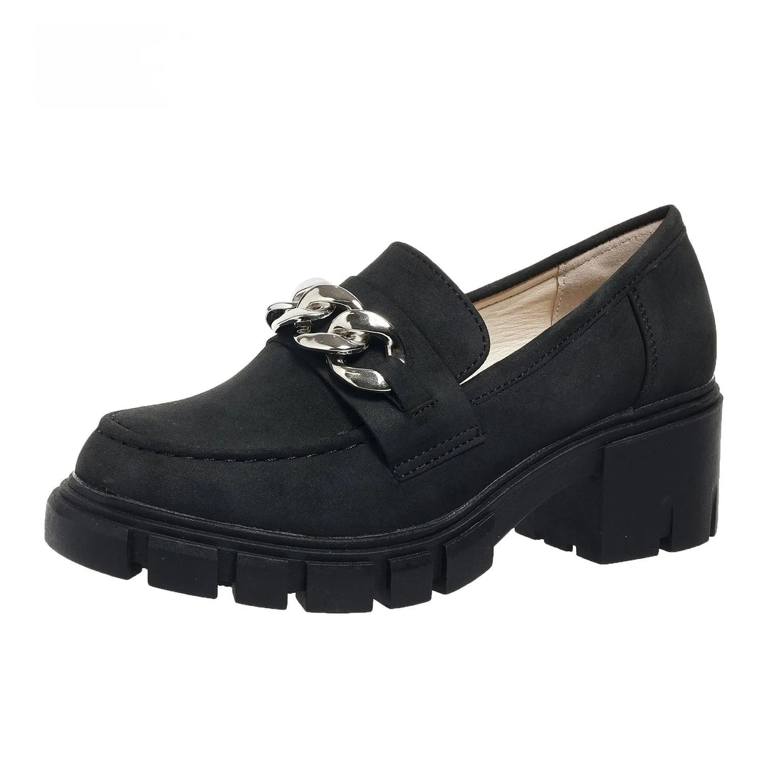 Heidi-Mode | Damen-Mokassins mit hohem Absatz und Kette