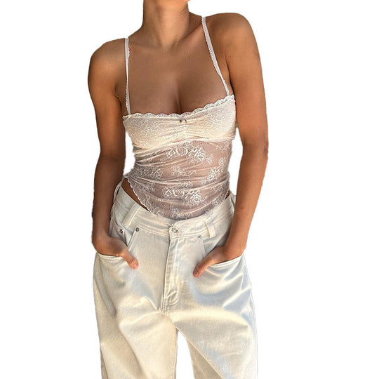 Heidi-Mode | Fit Süß und Würzig Träger Leicht Transparente Spitze Oberteil