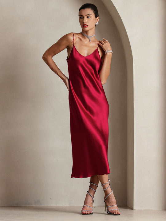 Heidi-Mode | Lange Seidenkleid mit Spaghetti-Träger