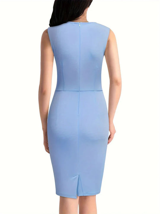 Heidi-Mode | Get Tucked Solid Bodycon Rundhals Ärmellos Fest Formal Kleid für Frauen
