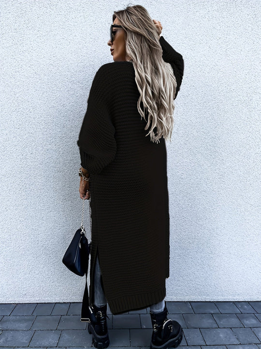 Heidi-Mode | Lange Schwarze Strick Weste Für Damen