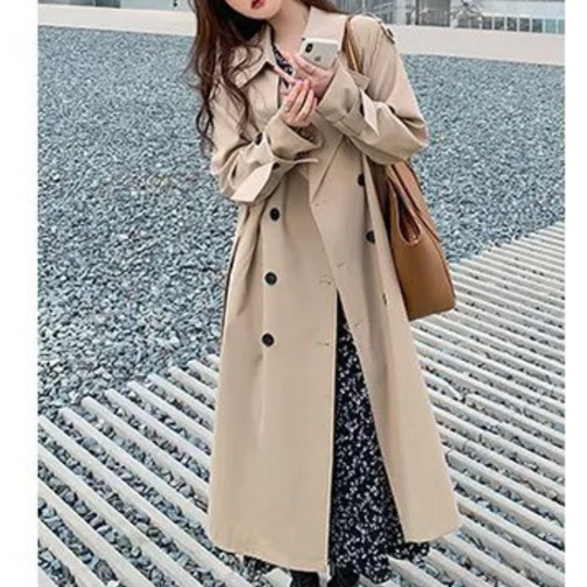 Heidi-Mode | Langer Trenchcoat mit Gürtel für Frauen Eleganter Trenchcoat Damen