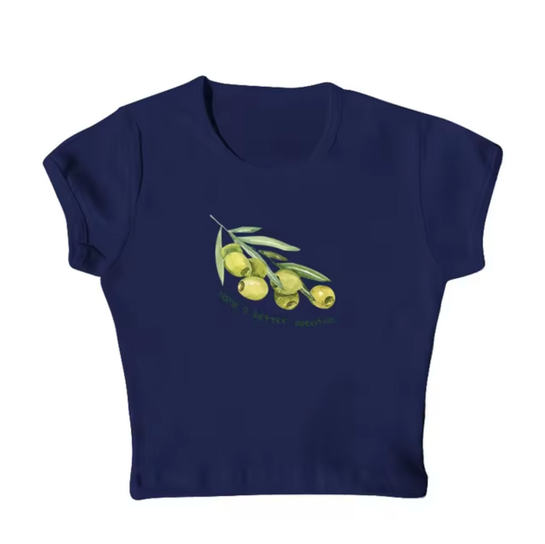 – Crop Top Shirts mit Olivenmuster