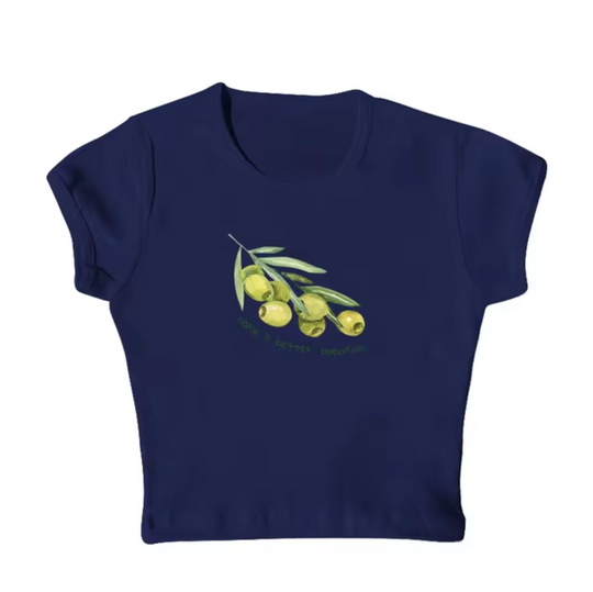 – Crop Top Shirts mit Olivenmuster