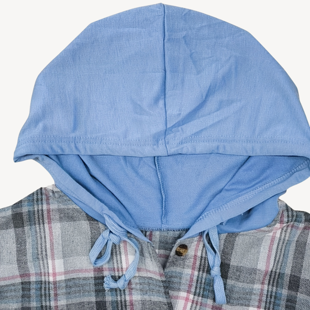 Heidi-Mode | Damen Karierte Button-Down Hemdjacke mit Kapuze