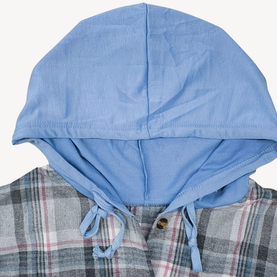 Heidi-Mode | Damen Karierte Button-Down Hemdjacke mit Kapuze