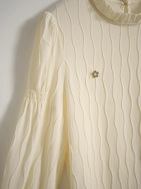 Heidi-Mode | Wavy Textured Stand Collar Top Gelb