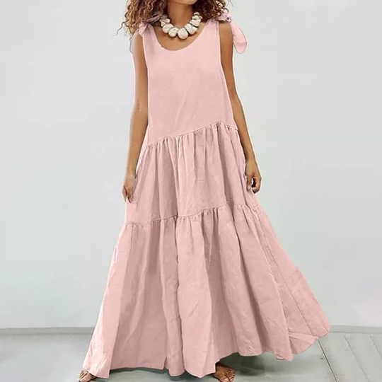 Mode Fest Farbe Schnürung Weste Casual geraffte Maxi Kleid