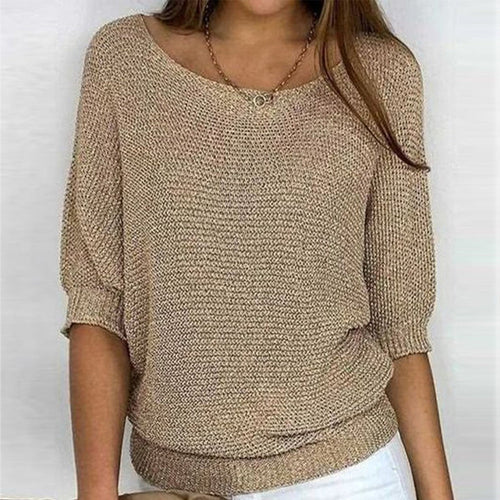 Goldfarbener Rundhals-Pullover in Uni-Farbe