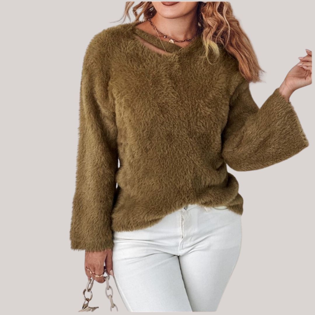 Heidi-Mode | Flauschiger Strickpullover Mit Asymmetrischem Ausschnitt