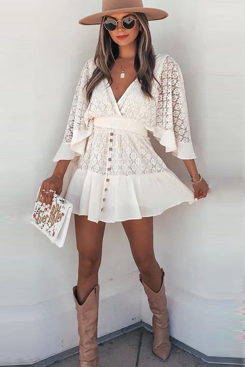 Heidi-Mode | Traumhaftes Date Spitzen V-Ausschnitt Mini Kleid