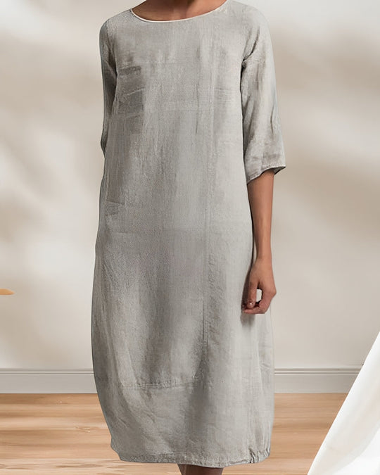 Heidi-Mode | Ladies Lässig Leinen Look Einfaches Midikleid