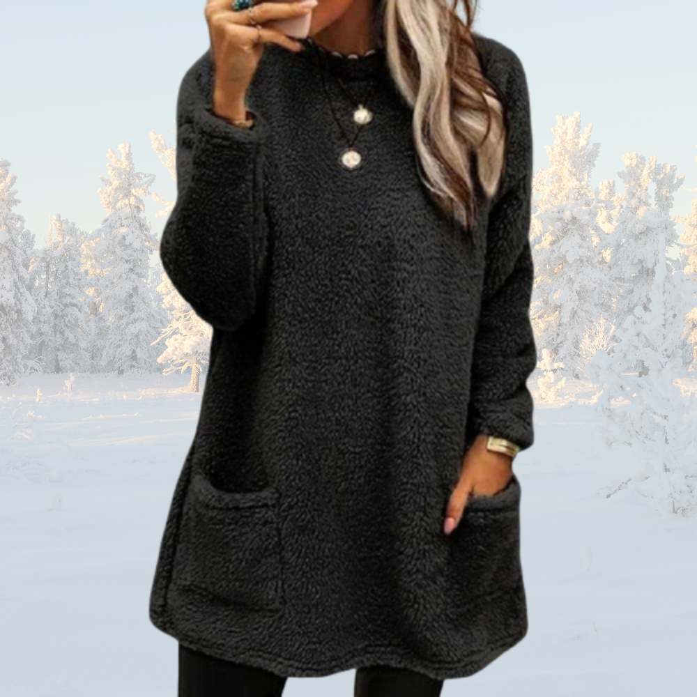 Heidi-Mode | Warmer Langer Pullover mit Sherpa Fleece für Damen