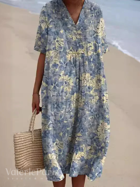 Heidi-Mode | Lässiges Kleid mit Floralem Druck aus Atmungsaktivem Baumwollstoff