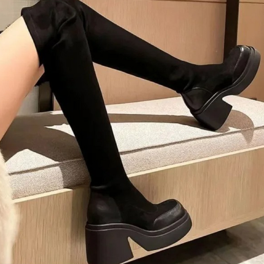 Heidi-Mode | Overknee Platform Stiefel mit Chunky Sohle Trendige Damen Stiefel