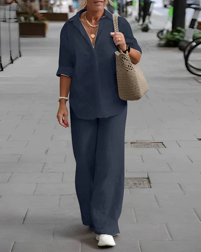 Heidi-Mode | Lässige Polo Bluse und Gerade Beine Hosen Set