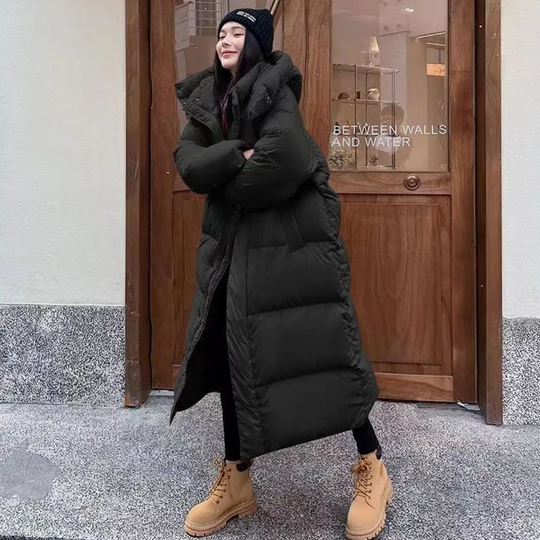 Heidi-Mode | Lange Winter Puffer Daunen Jacke - Kapuze