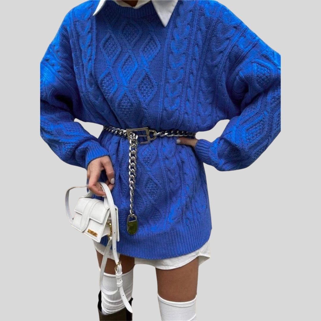 Heidi-Mode | Strickkleid mit Zopf Muster und Lockeren Schnitt