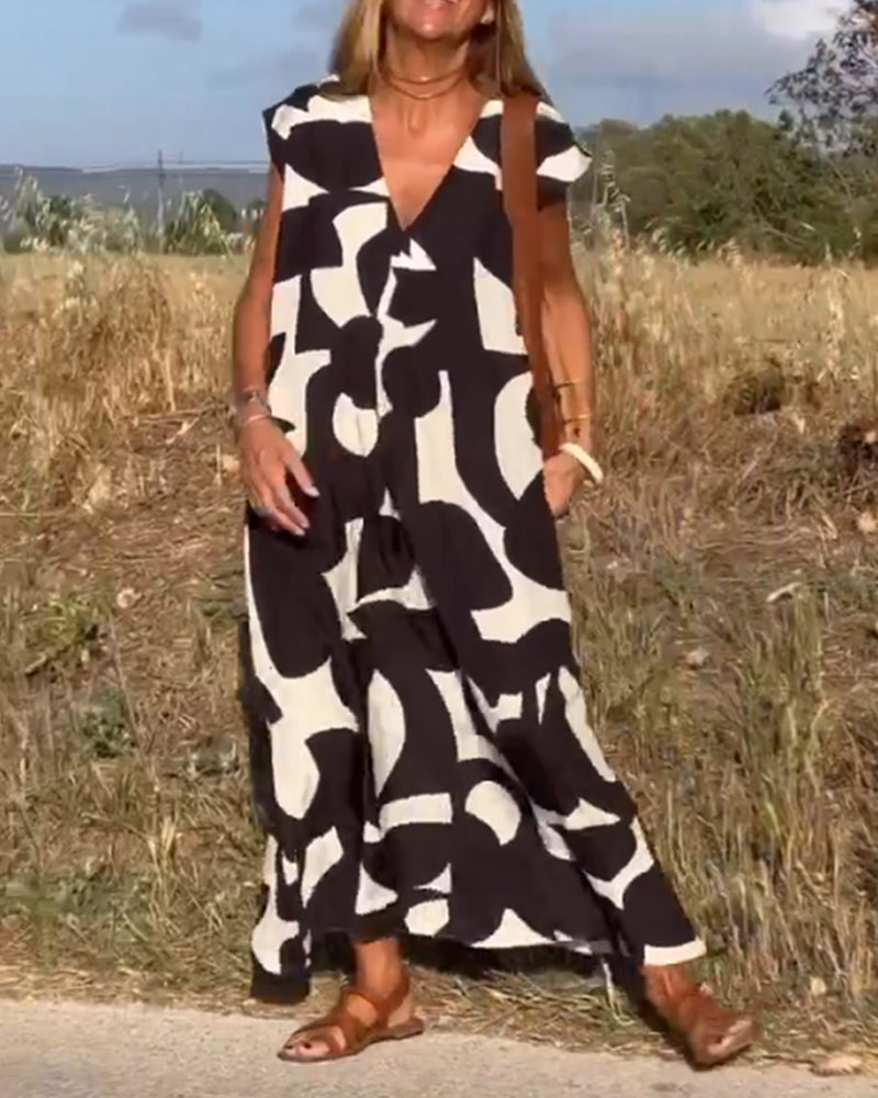 Amara - Maxikleid mit Print und V-Ausschnitt