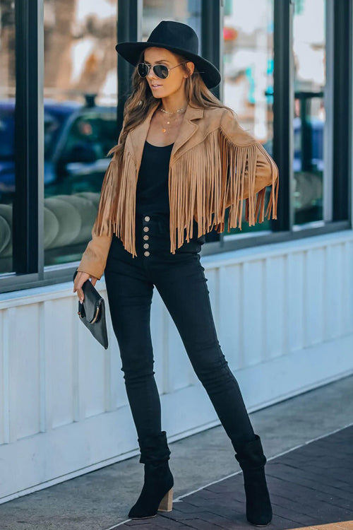 Heidi-Mode | At Your Best Fransenkante Faux Suede Shacket
