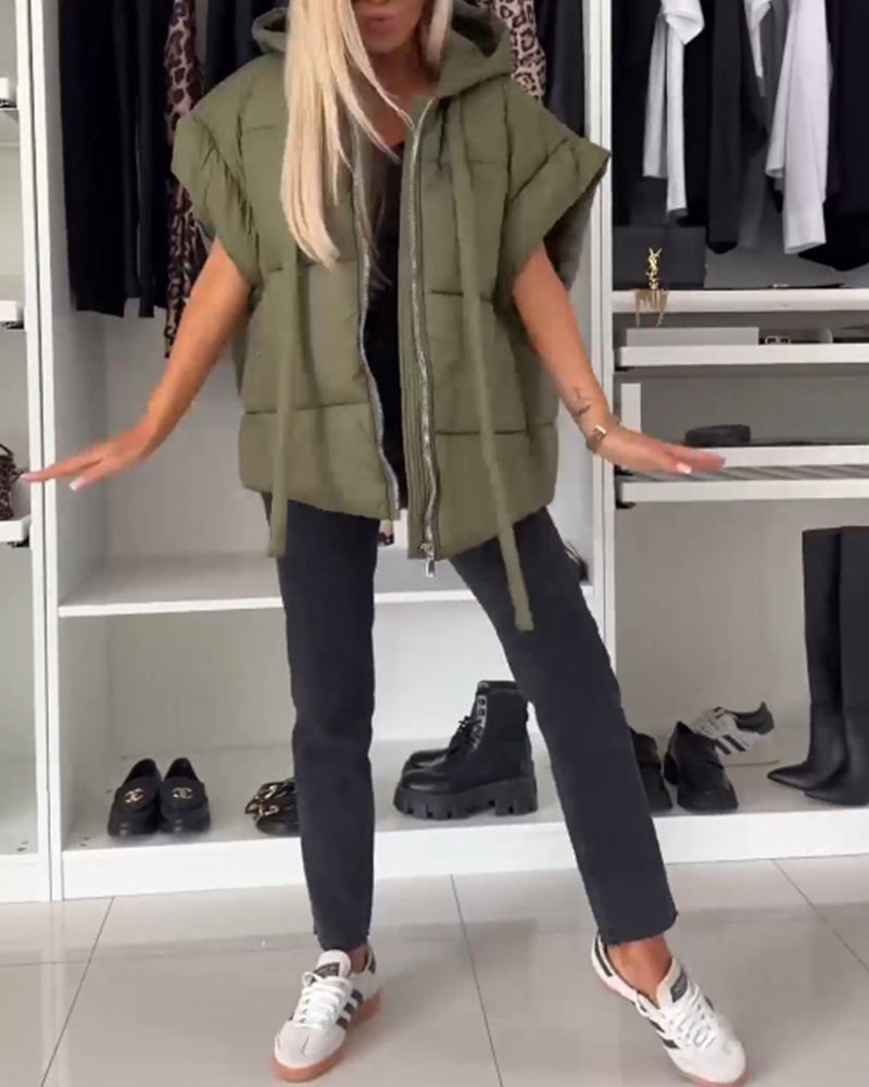 Heidi-Mode | Jacken mit Kapuze Einfarbig Reißverschluss und Kurzen Ärmeln