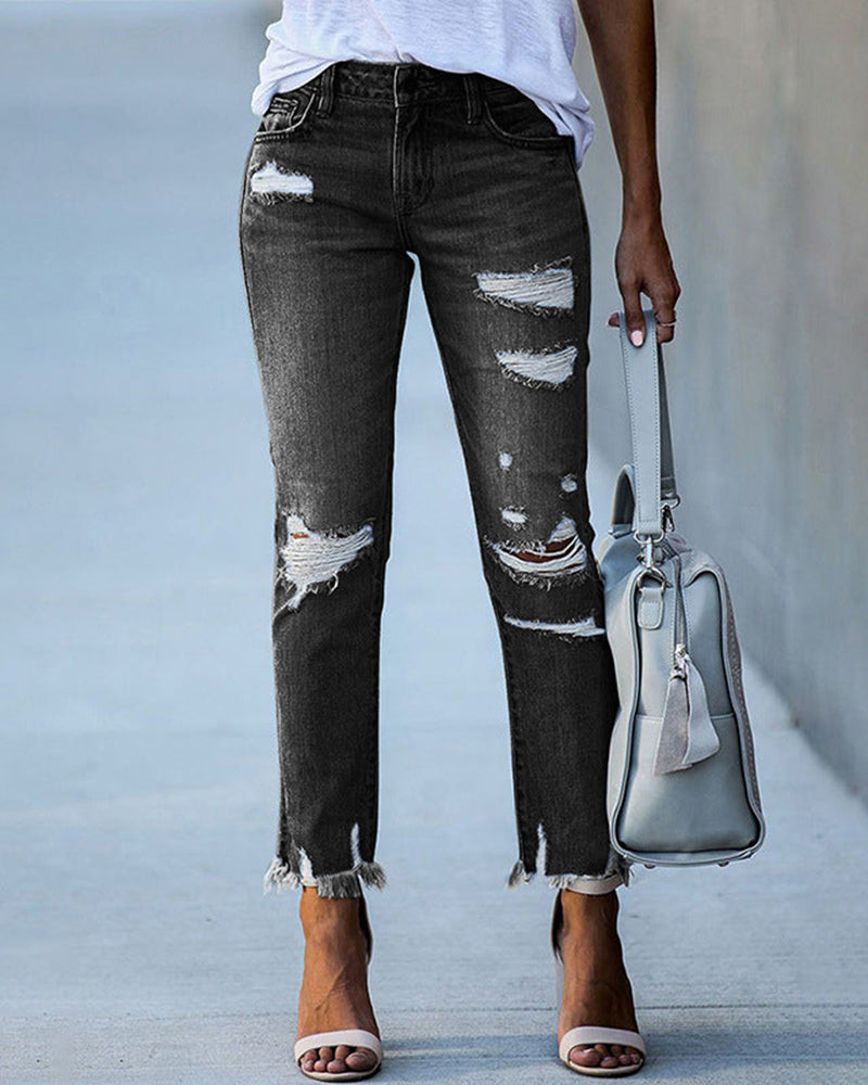 Heidi-Mode | Damen Schicke Zerfledderte Jeans Denim