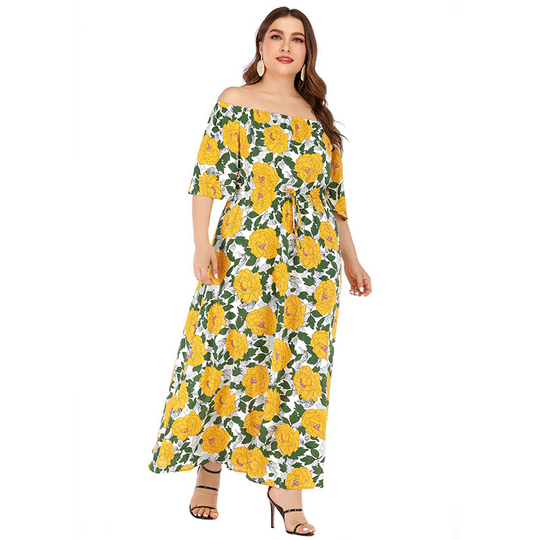 Plus Größe Schulterfrei Florales Kleid