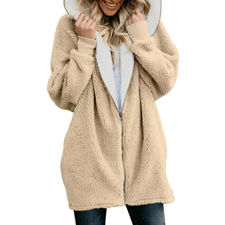 HeidiMode | Flauschiger Fleecemantel Mit Kapuze Und Weicher Tasche