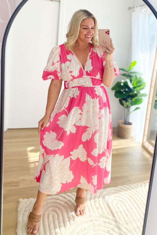 Heidi-Mode | Real Love Print Puffärmel Maxi Kleid
