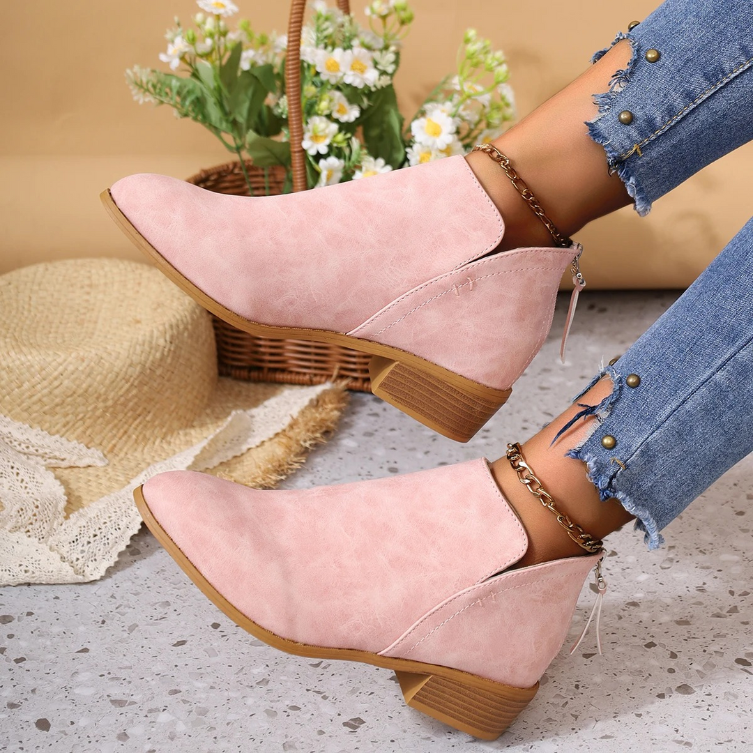 Heidi-Mode | Klassischer Stil Ankle Boots mit Holzabsatz und Einfacher Anziehhilfe Damen Ankle Boots