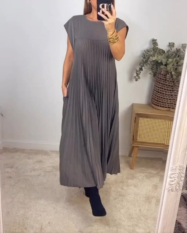 Einfaches einfarbiges Plisseekleid für Damen