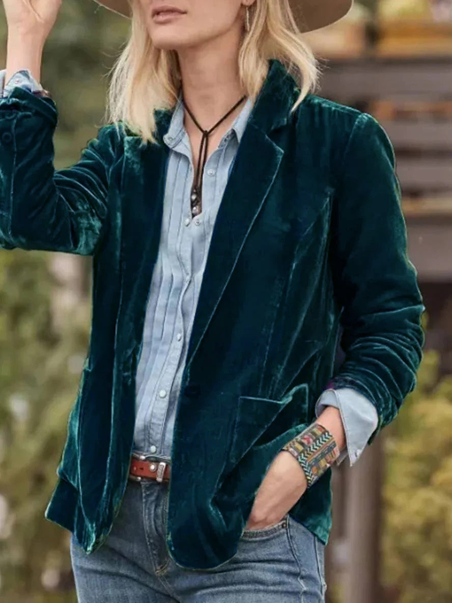 Heidi-Mode | Weinlese Samt Blazer mit Knopfleiste für Damen