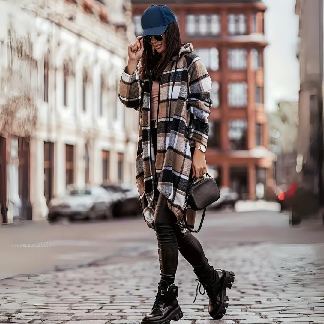 Heidi-Mode | Trendige Karierte Damen Strickjacke
