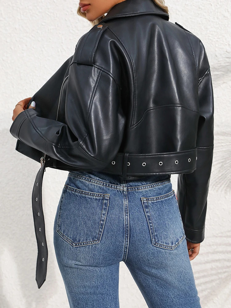 Heidi-Mode | Lederjacke Damen Biker Modell mit Taillengürtel und Reißverschluss