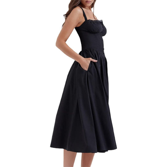 Schwarzes Midi-Sommerkleid