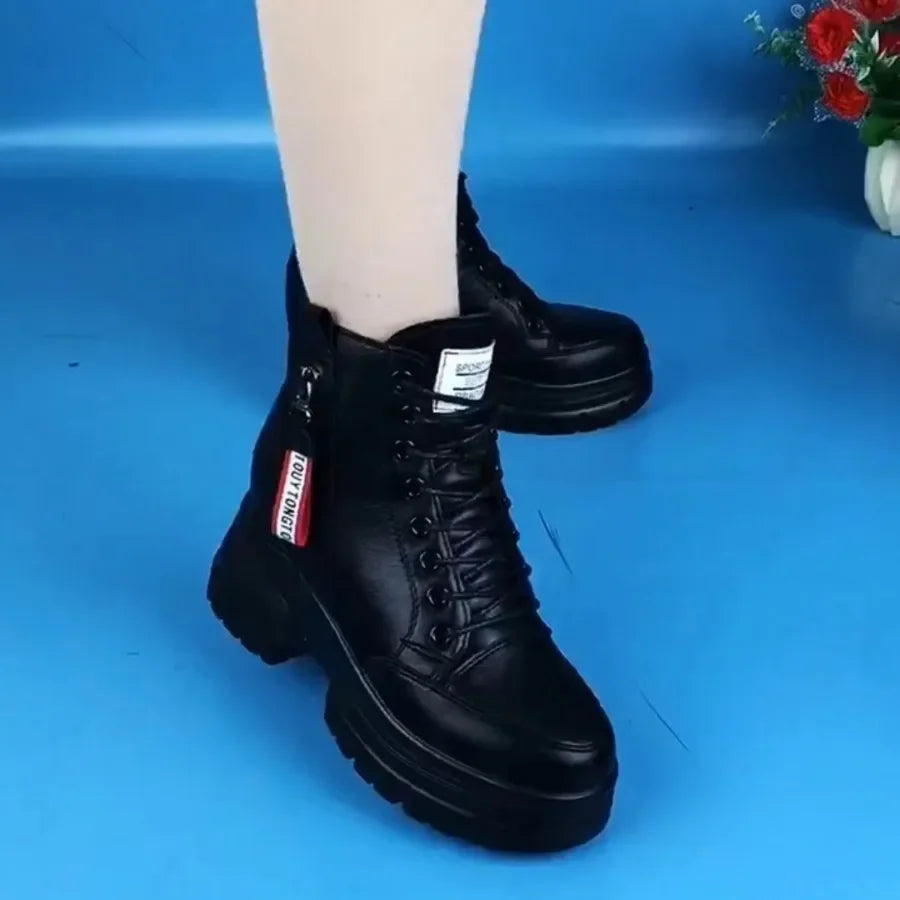 Heidi-Mode | Damen High Top Leder Martin Stiefel ( mit Futter Aus Fell )