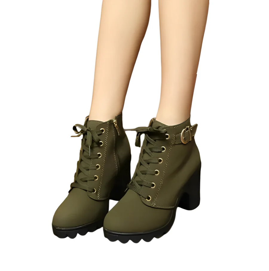 Heidi-Mode | Damen Schnür-Stiefeletten mit Absatz und dicker Sohle