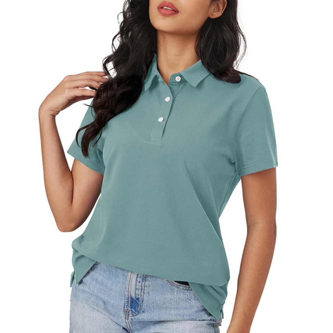 Heidi-Mode | Blaue Seide Atmungsaktiv Leichtgewicht Damen Polo