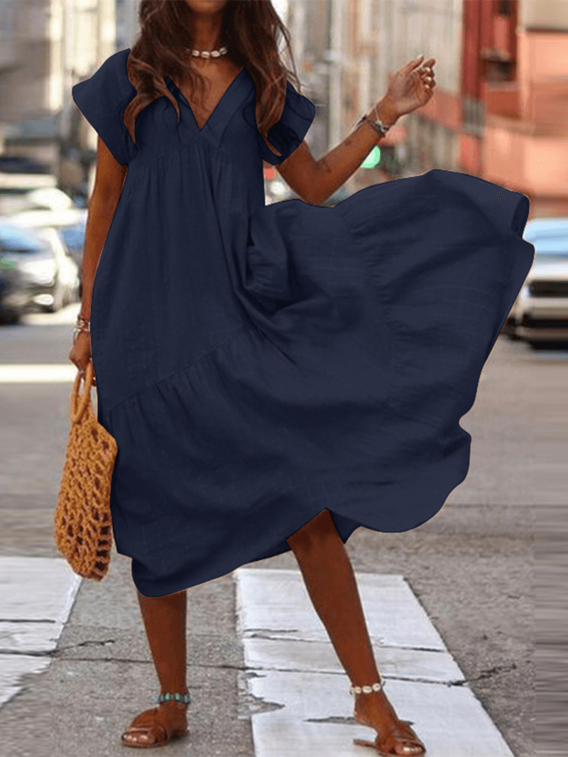 Heidi-Mode | Freizeit, Lockere V-Ausschnitt Kleid