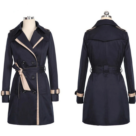 Heidi-Mode | Eleganter Trenchcoat Damen Doppelreiher, Tailliert, Mittellang