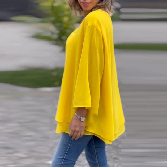 Heidi-Mode | Chiffon Reißverschluss Top mit V-Ausschnitt