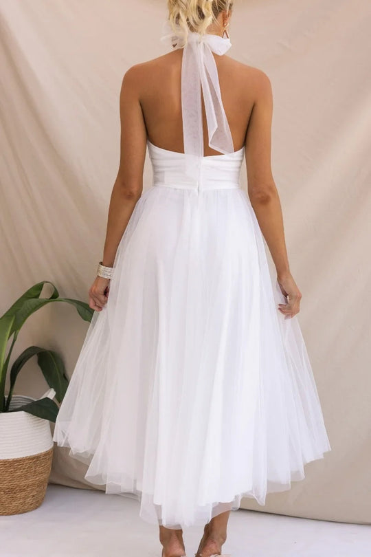 Heidi-Mode | Elegantes Tüll Halter Midikleid Perfekt für Edle Anlässe