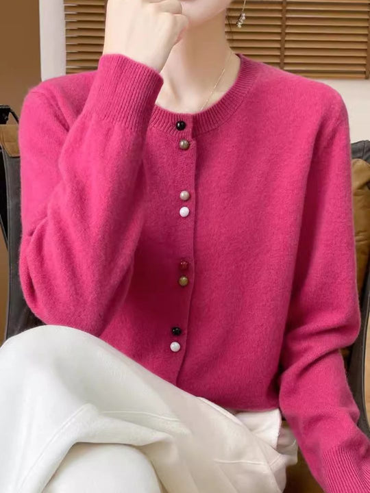 Heidi-Mode | Rundhals Einfarbiger Pullover Pink