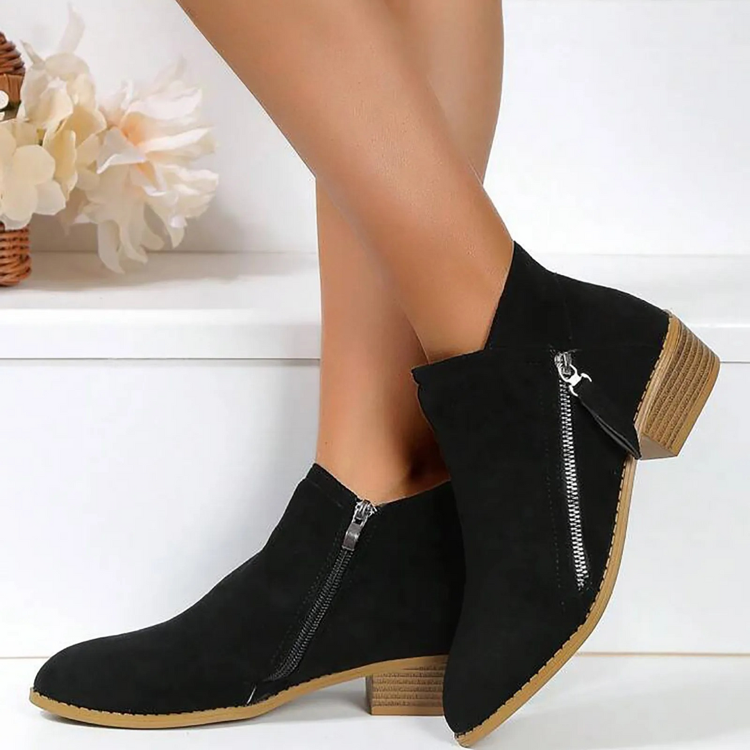 Heidi-Mode | Modische Stiefeletten für Damen mit Reißverschluss und Niedrigem Absatz Damen Stiefeletten